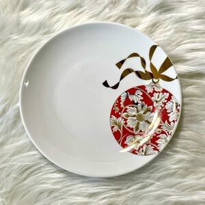 Christmas Plate Ornament Red Gold White 8”